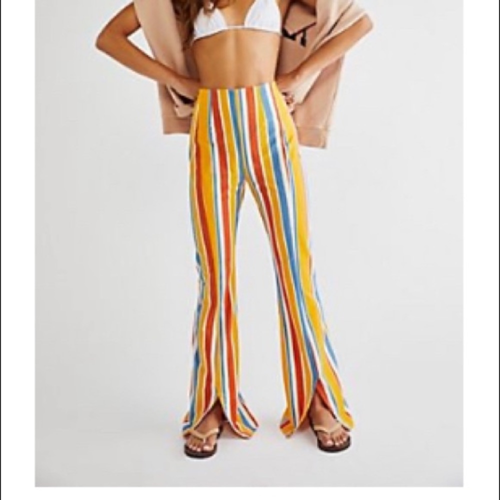 Free People Striped Slit Flare Pants